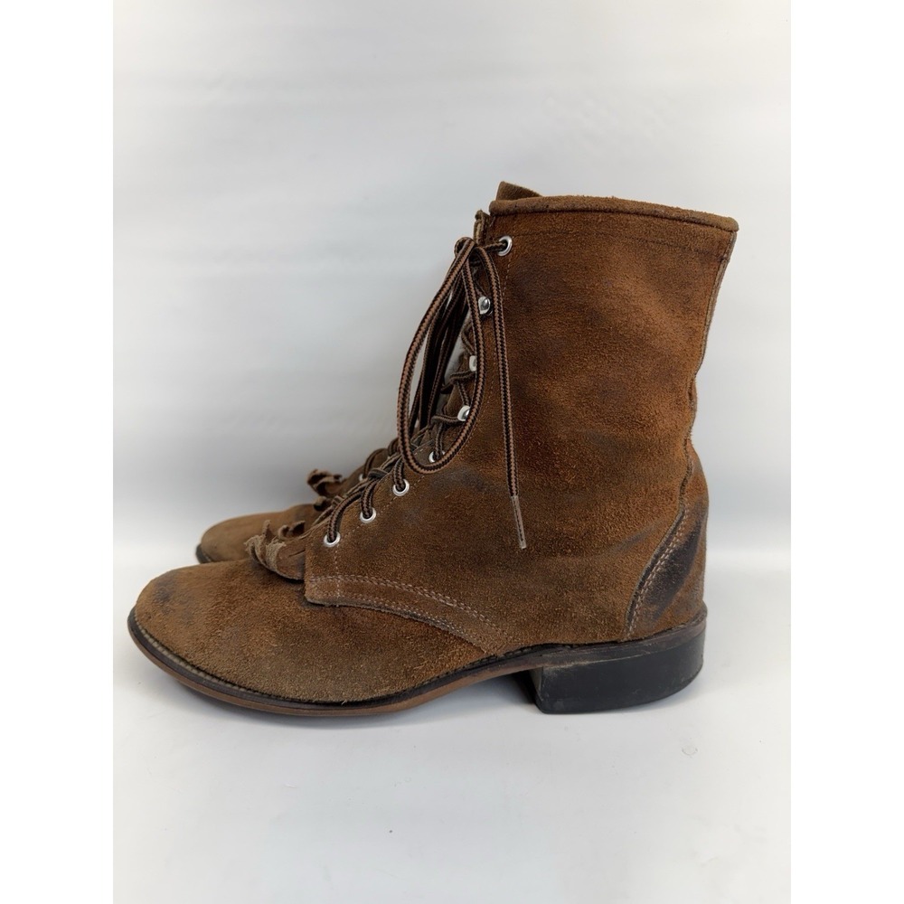 Vintage Laredo Granny Lace Up Roper Boots Suede Leather Western Heritage 8M